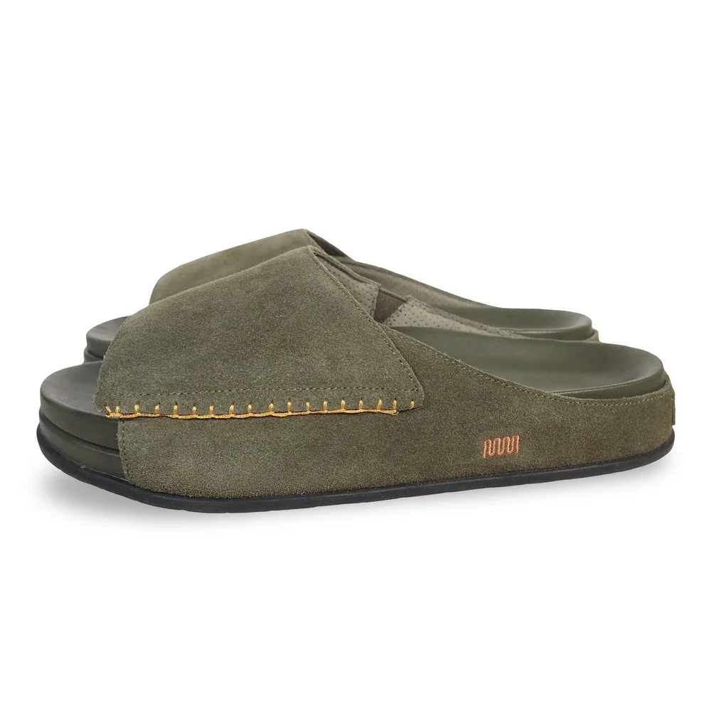 Commbi The Ollie Slide Sandals Army Olive Green Suede Mens 10 Womens 12 EU 43